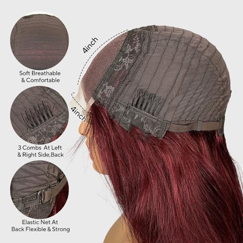 SUPERNOVA 99J Burgundy Lace Front Wigs Human Hair 4x4 HD Straight Wigs with Baby Hair 180% Density Red Wine Colored Wigs for Women 18 Inch