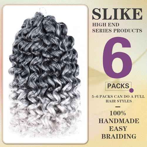 Silke Grey Curly Gogo Curl Ocean Wave Crochet Braids Hair 6 Pack Water Wave Hair Extensions For Women(10inch,Tgrey)