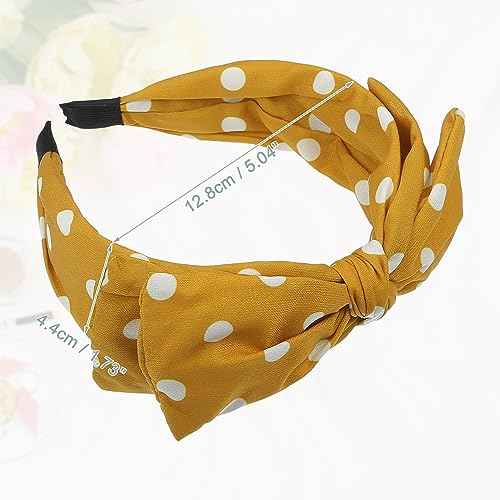 VOCOSTE Polka Dots Wide Bow Headbands, Fashion Hair Hoop with Bow Knotted, Yellow, for Girl Women