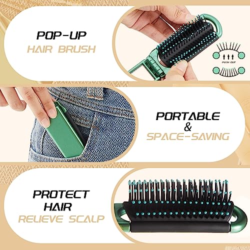 Uiifan 50 Pcs Folding Travel Brush with Mirror Bulk, Small Pocket Brush Compact Portable for Men Women, Bridesmaid Gifts, Stocking Stuffers, Party Favors(Purple, Green, Silver, Blue, Gold)