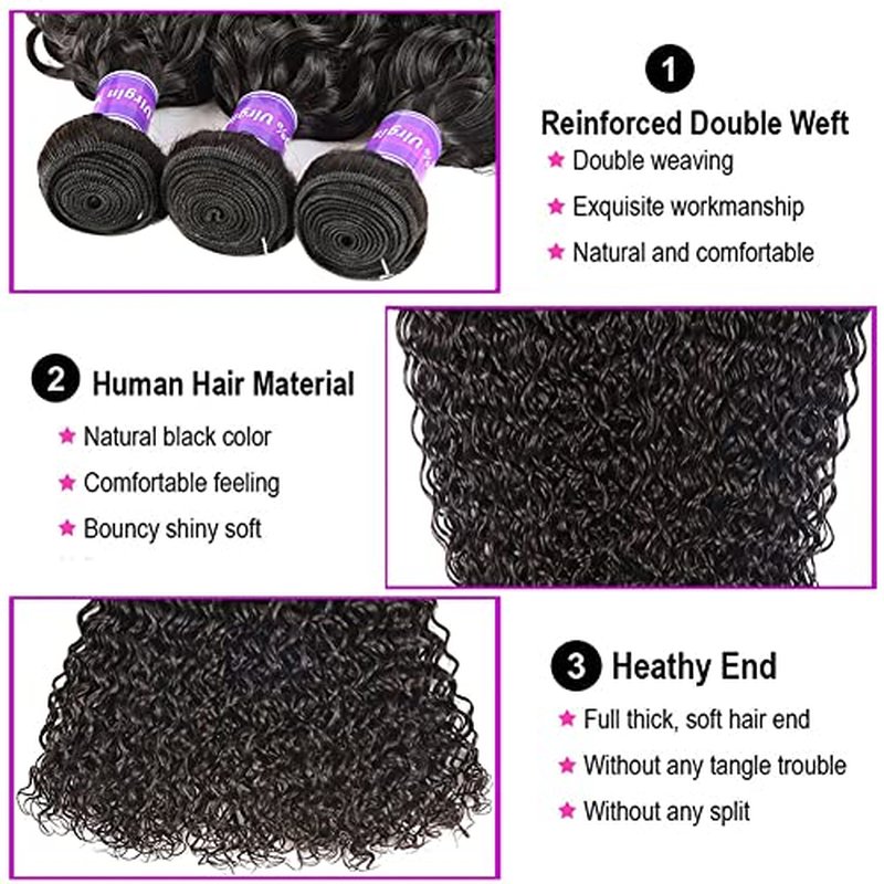 Aopusi Brazilian Hair Bundles Water Wave Virgin Remy Human Hair (18 20 22 Inch) Water Curly Wet and Wavy 3 Bundles/Lot Hair Weft Natural Color for Black Women