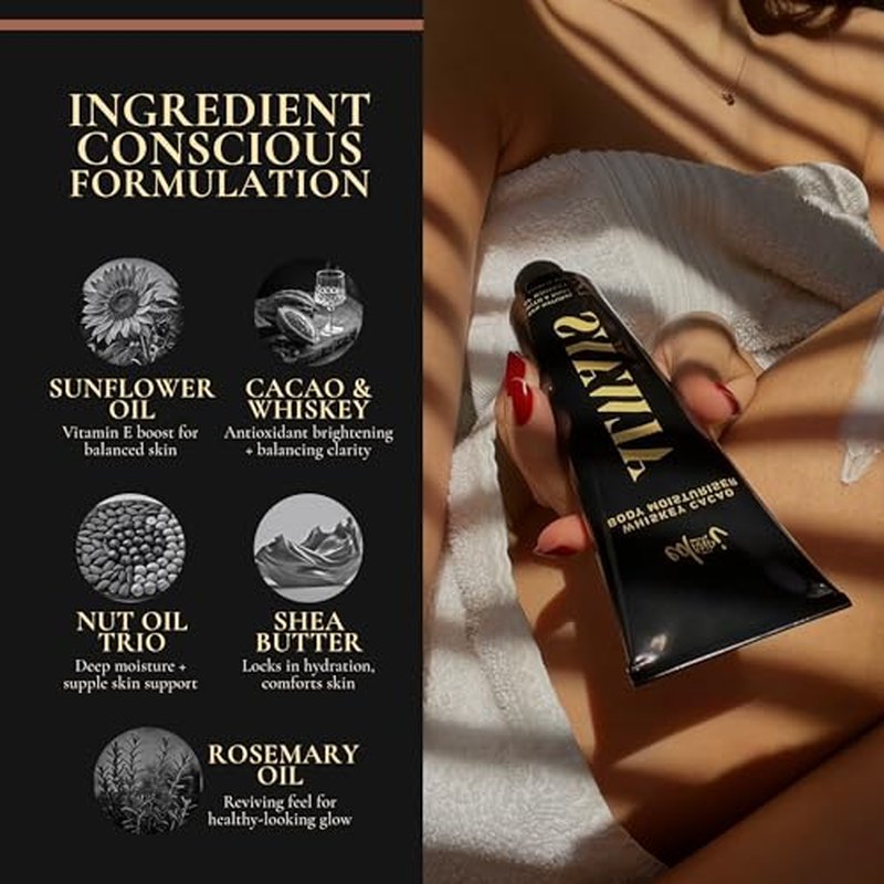 ed&i ALWAYS Moisturizer Body Lotion, Skin Lotion for dry, dull or aging Skin, Smoothing Body butter for all, Hydration Support for Daily Moisturizing - Whiskey Cacao Buttery 5.07 oz