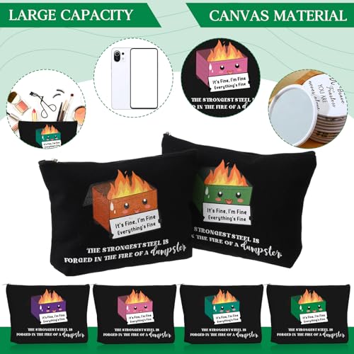 Reginary 12 Pcs Dumpster Fire Makeup Bags Funny Gifts Employee Appreciation Cosmetic Bag Gifts for Christmas Coworker Staff Team