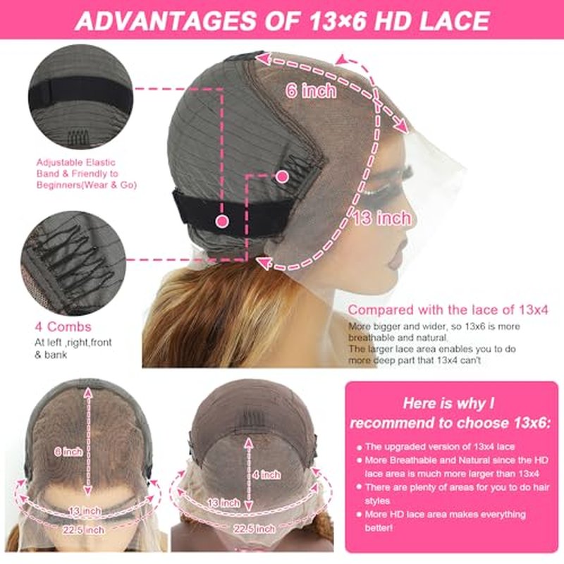 28 Inch Highlight Lace Front Wig Human Hair Ombre for Women 13x6 Body Wave Honey Blonde HD With Baby Hairline