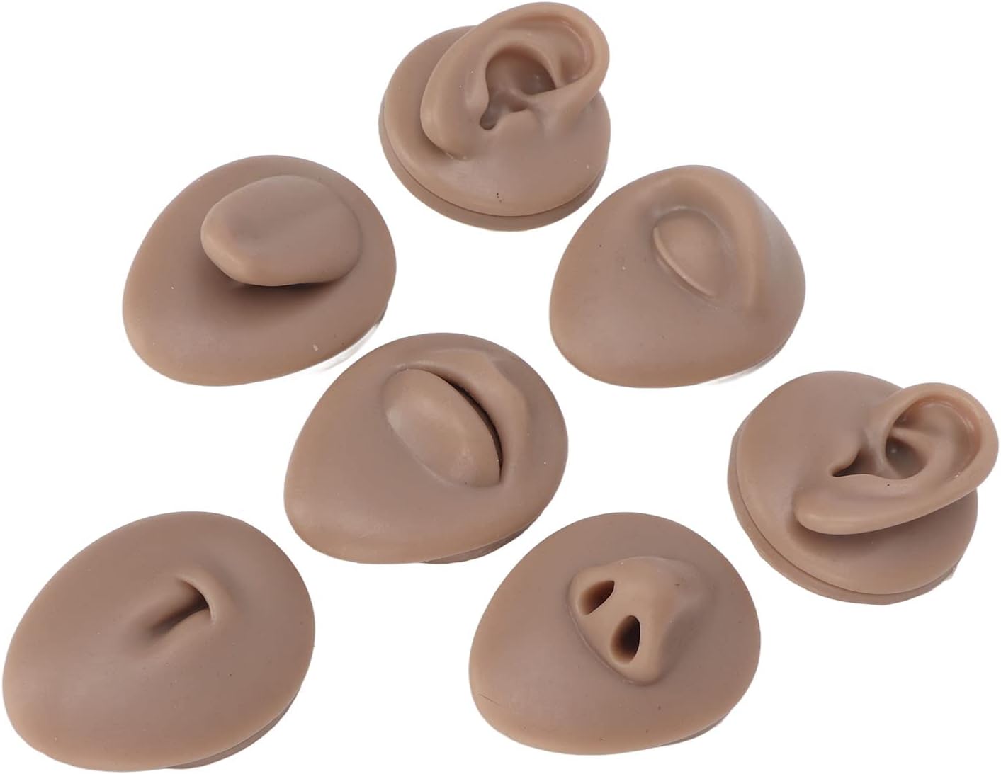 Soft Silicone Flexible Body Part Display Set - Tongue, Mouth, Navel & Ear Models for Piercing Practice | Dark Color