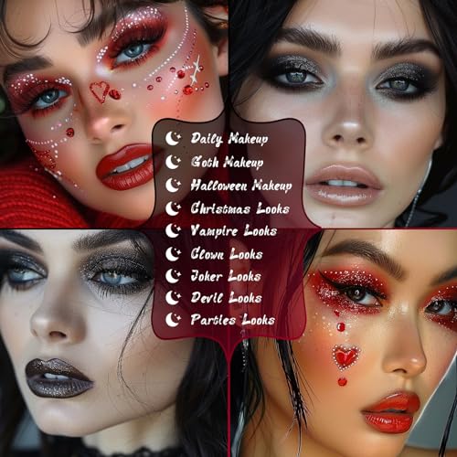 UCANBE 2pcs Halloween Eyeshadow Palette Makeup Set, Black Red Colors Shimmer Matte Metallic Smokey Dark Eye Shadow Pallet with Soft Brush Kit, Goth Eye Make Up for Costume Joker Clown Vampire