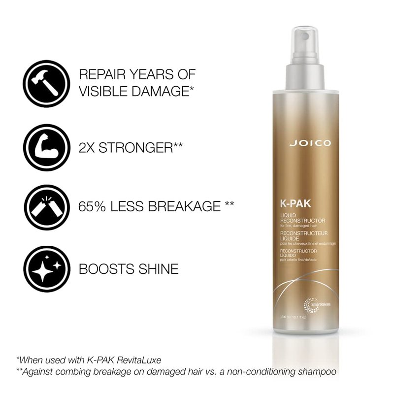 Joico K-PAK Liquid Reconstructor Deep-Penetrating Treatment | For Fine, Fragile Hair | Repair Breakage | Rebuild Damaged Hair | Lightweight Formula | With Keratin & Rosehip Oil | 10.1 Fl Oz