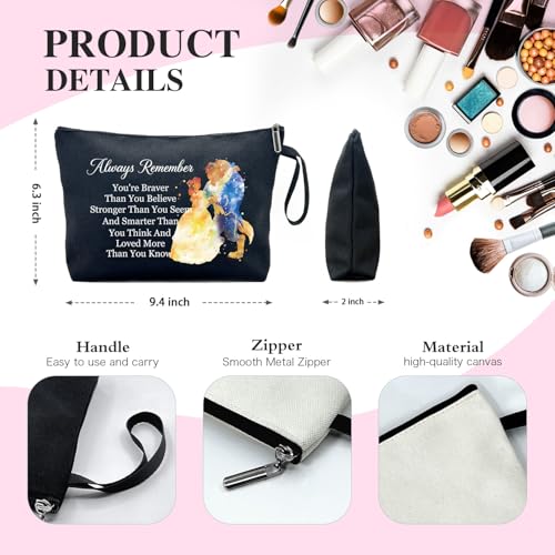 You Are Braver Stronger Funny Canvas Zipper Makeup Bag, Travel Accessories Storage Toiletries Bag, Beauty Beast Inspired Gifts, Gifts for Beauty Beast Movie Fans Sister Friend Daughter