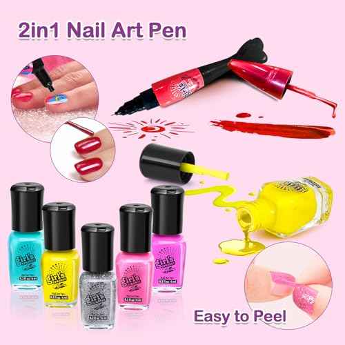 Kids Nail Polish Set for Girls - Girl Toys 8-10 - Nail Art Kit for Kids Ages 7-12, Non toxic Nail Polish Kids Nail Kit Girl Stuff for Spa Manicures, Idea Birthday Gift for Girls 8 9 10 12