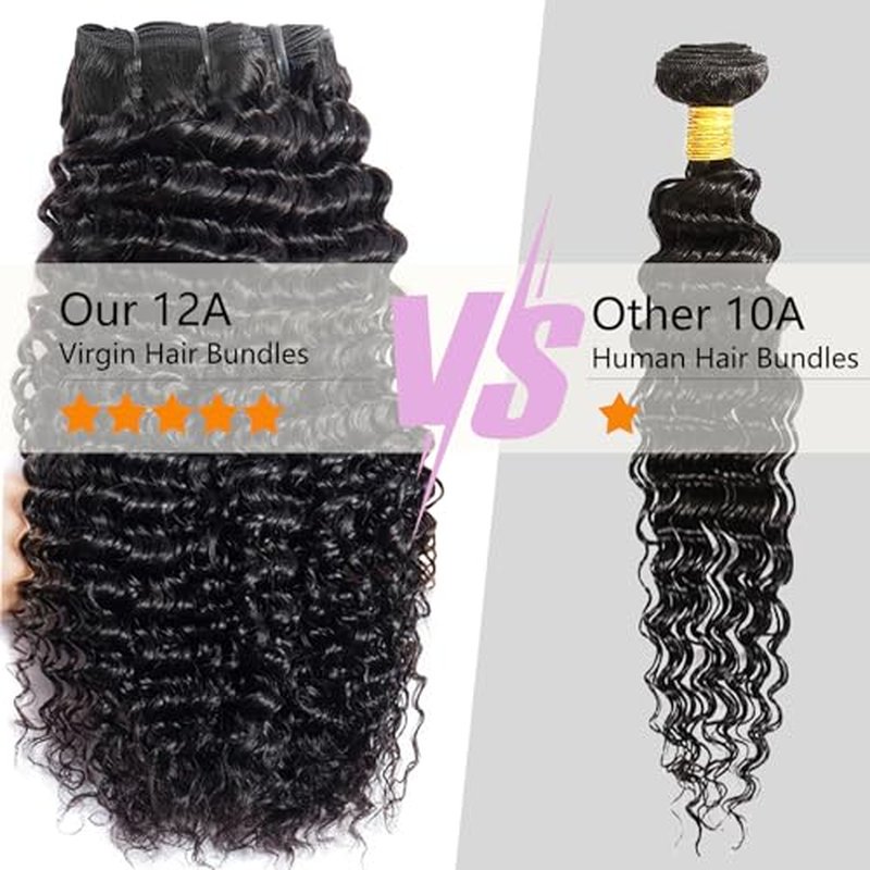 Deep Wave Bundles Human Hair, 14 16 18 20 Inch Curly Human Hair Bundles, 100% Unprocessed 12A Brazilian Virgin Hair with Aligned Scales Wet and Wavy Deep Curly Bundles for Black Women