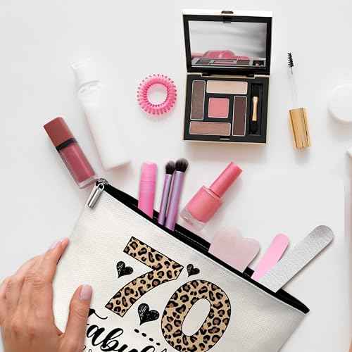 GREOXG Funny 70 Year Old Makeup Bag, leopard print 70th Birthday Gifts for Woman, Happy Birthday Gifts for Mom Besties Sister Aunt Grandma-C21