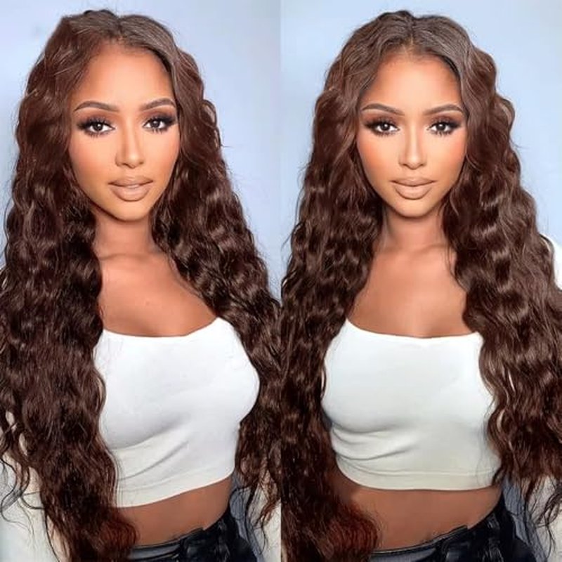 Augfst Brazilian Virgin Human Hair Bundles Chocolate Brown Color 4 Deep Wave Bundles Human Hair 22 24 26 Inch Inch 12A Unprocessed Sewn In Quick Weave for Black Women