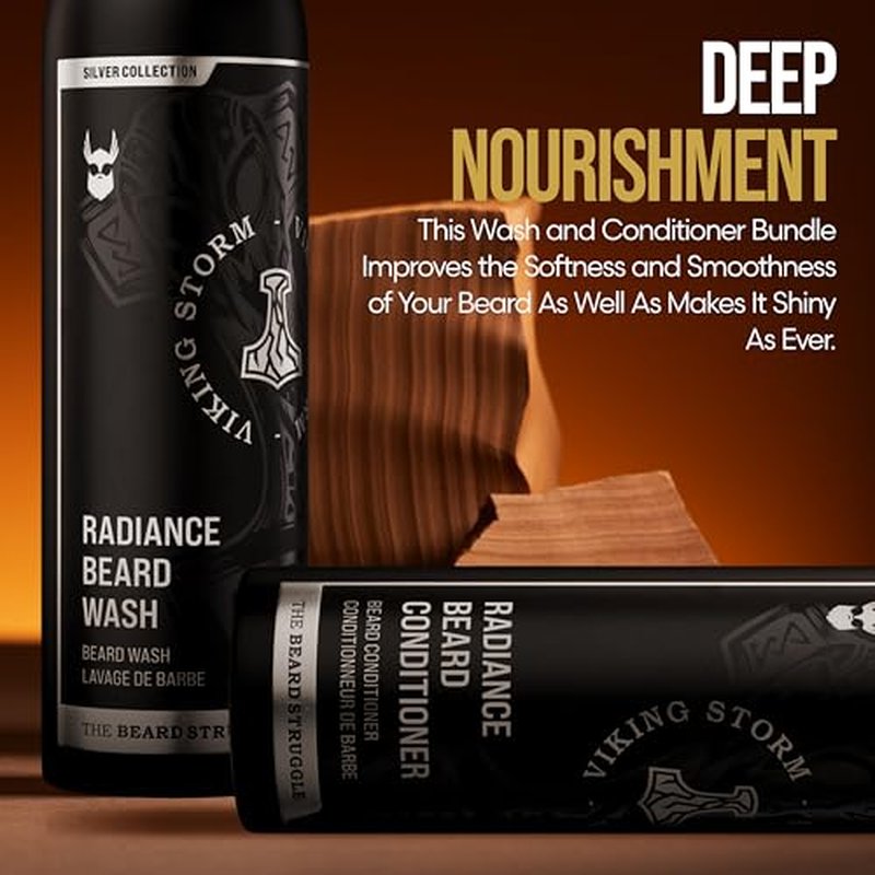The Beard Struggle Beard Growth Kit for Men includes Beard Balm, Beard Oil, Beard Wash, & Beard Conditioner - Silver Collection - Viking Storm