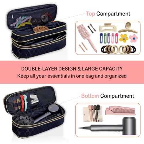 Hair Dryer Travel Carrying Case, Curling Iron Storage Bag, Slim Expandable Handheld Dual-Layer Travel Storage Bag for Dryer/Hair Tool Organizer/Style Organizer