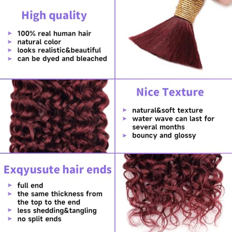 Human Braiding Hair Water Wave Bulk Human Hair For Braiding 100g (1pack-2bundles) No Weft 100% Unprocessed Virgin Human Braiding Hair For Boho Braids Water Wave Micro Braiding Human Hair 26inch #99J