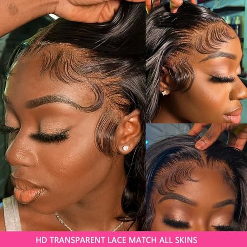 Grace Queen 360 Lace Front Wigs Human Hair Pre Plucked 200 Density 360 Body Wave HD Transparent Lace Front Wigs Human Hair for Women Full Lace Wigs 18inch