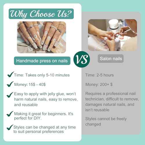 Handmade Press On Nails Stiletto, French Tip Press On Nails Long, Rhinestone Pearl 3D Nails For Women Gift, Reusable Stick On Fake Nails Kit With Nail Glue (Multicolor, M)