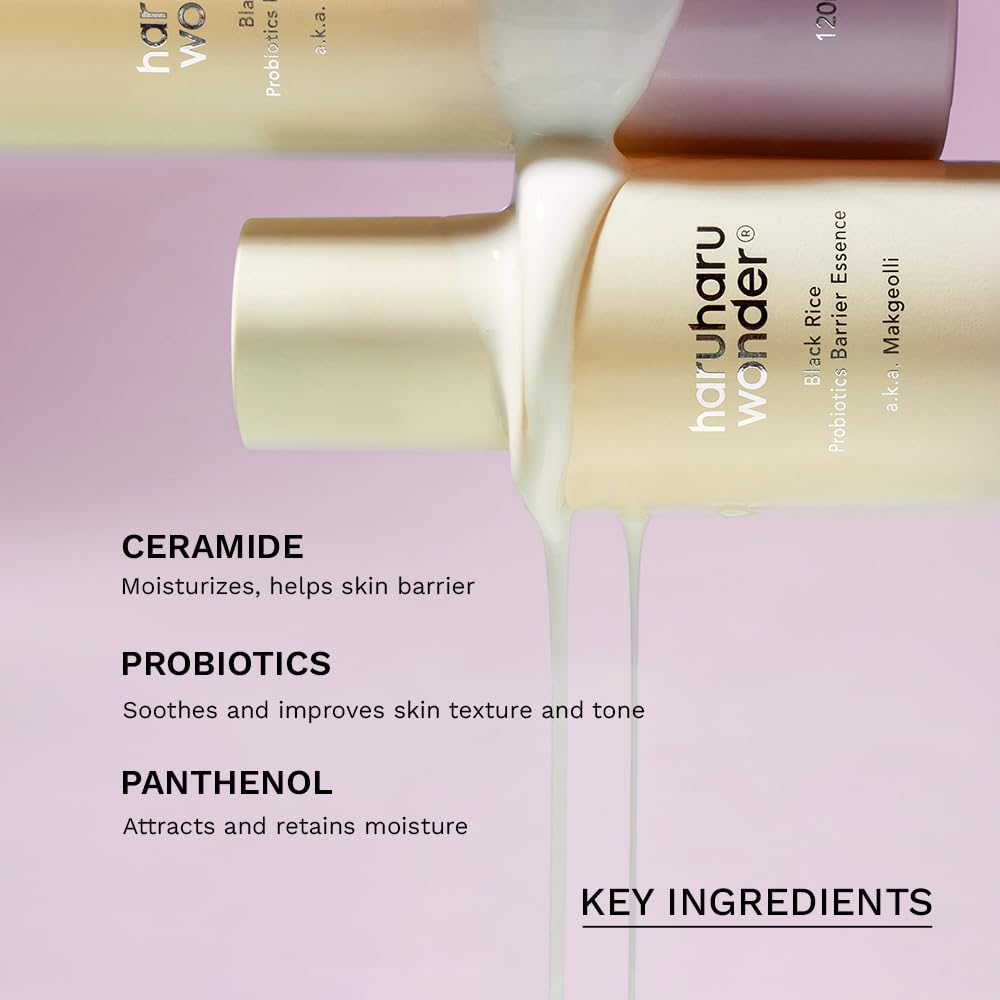 haruharu Wonder Black Rice Probiotics Barrier Essence 1 fl. oz, Travel Size, Skin Flooding & Layering, Strengthen Skin Barrier, Soothing, Plumping, Korean Skincare, Vegan