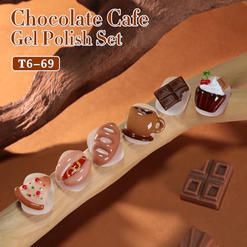 Double Rhythm 6 Pcs 15 ML Gel Polish Set Same Color Same Bottle Soak Off Gel Polish Kit Nail Art Manicure Salon DIY at Home for Women (Burgundy Cherry Brown Coffee -T6-69)