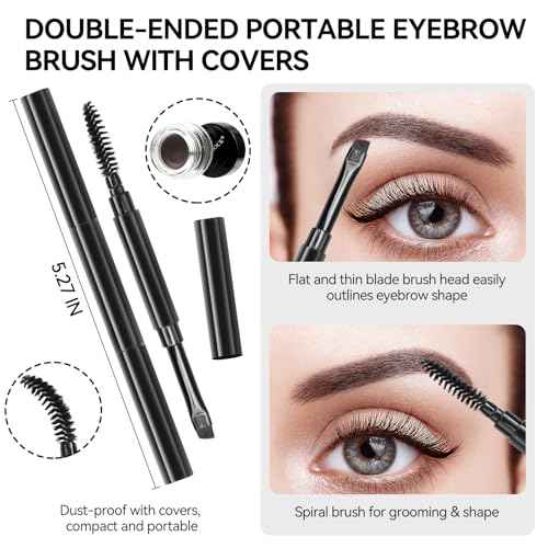 Eyebrow Pomade Pencil Liner Kit for Eyebrows Makeup with Waterproof Eyebrow Pencil, Eyeliner,Dual-ended Eyebrow Brush and Waterproof Smudge-proof Eyebrow Pomade 7g-Black