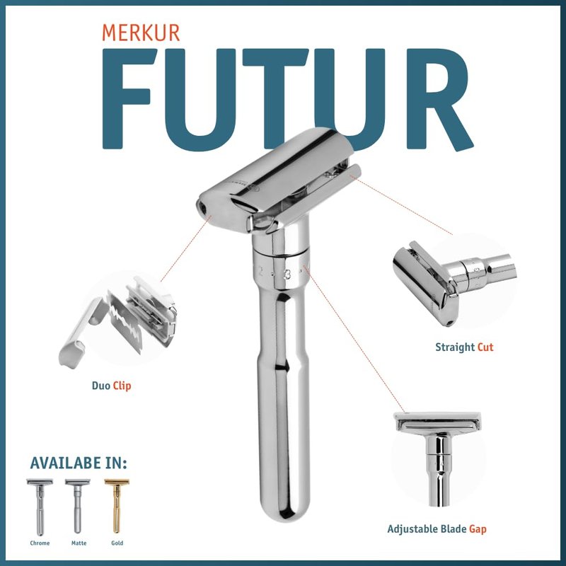 Merkur Futur 701 Adjustable Double Edge Safety Razor - Chrome Finish | Eco-Friendly Design | Precision Dial Adjustment