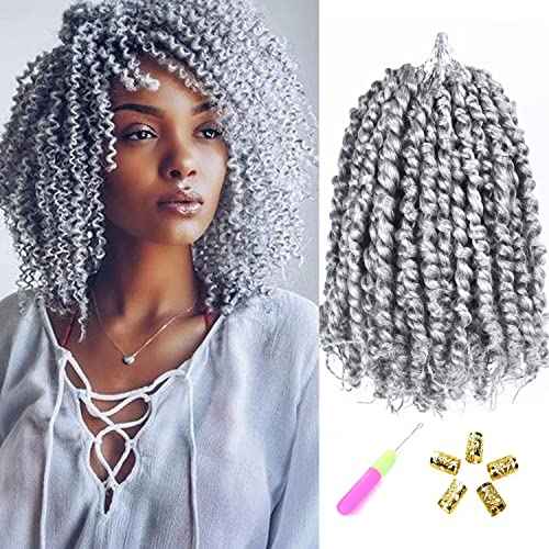 8 Inch Passion Twist Crochet Hair for Black Women 8 Packs Pre-twisted Passion Twists Crochet Braids Hair Pre-looped Bohemian Twists Synthetic Braiding Hair Extensions (12Strands/pack;TGrey#)
