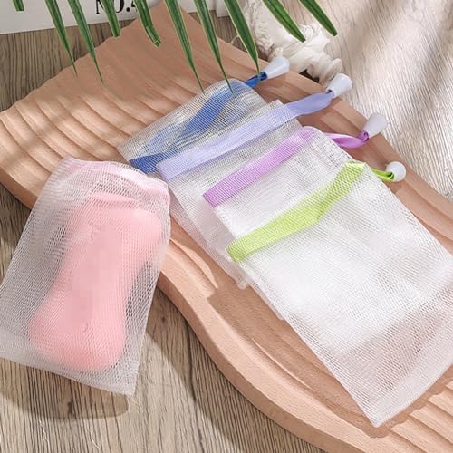 20 Pcs Exfoliating Mesh Soap Pouch Drawstring Foam Bag Soap Saver Sack Soap Foaming Net for Face Washing Color Random