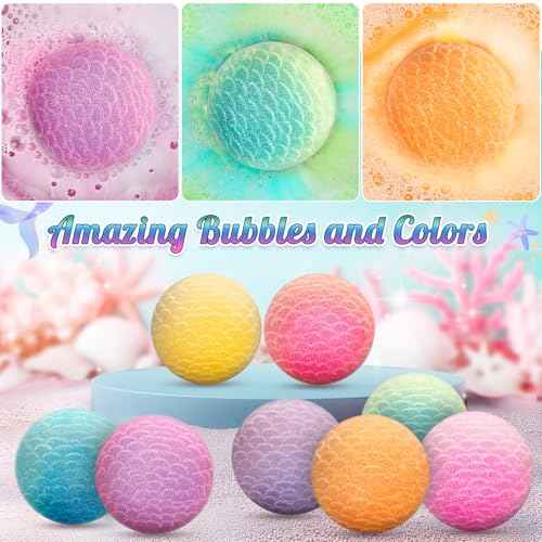 8 Packs Mermaid Bath Bombs for Kids Girls, Bubble Bath Bomb Kit with Surprise Toys Inside, Bath Toys for Kids Aged 4-8, Ideal Birthday Christmas Gifts Stocking Stuffers for Girls 3 4 5 6