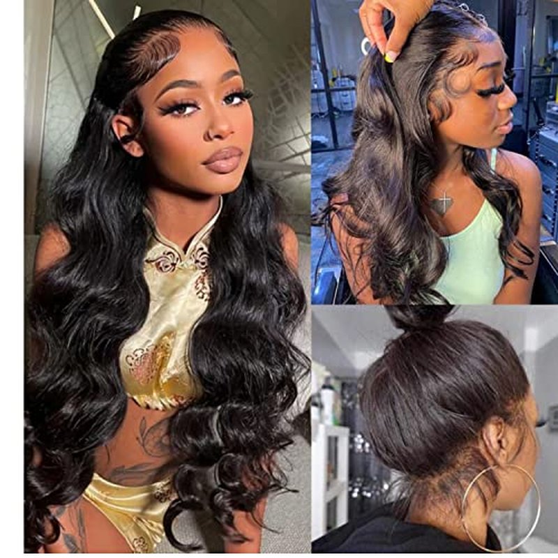 360 Full Lace Frontal Wigs Human Hair Body Wave Pre Plucked with Baby Hair Natural Hairline HD Lace Front Wig (22 Inch)