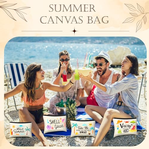 Kacctyen 16 Pcs Christmas Makeup Bag Gifts Bulk Cosmetic Bag with Zipper Santa Snowman Red and Green Travel Make up Pouch Portable Storage Pouch for Women Xmas Party Accessories(Summer)