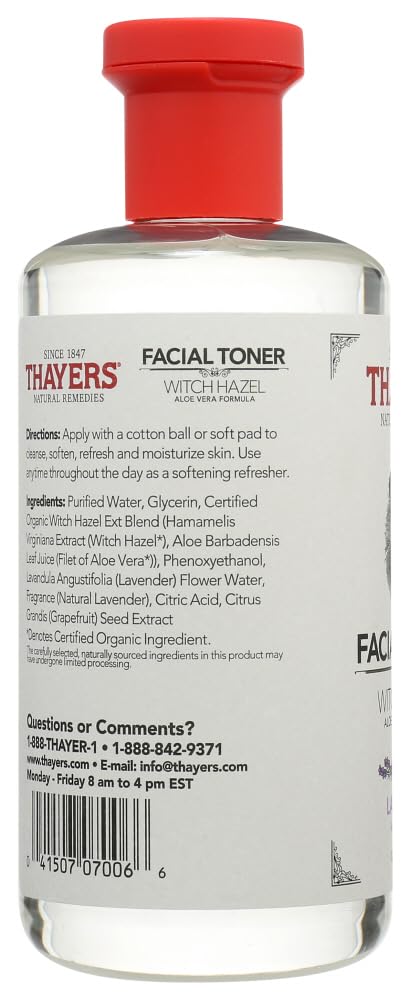 THAYERS Alcohol-Free Witch Hazel with Organic Aloe Vera Formula Toner, Lavender, Clear, Unscented, 12 Fl Oz, Pack of 2
