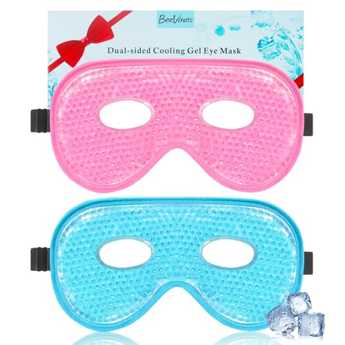 BeeVines Gel Eye Mask, 2 Pack XL Jumbo Size Cooling Ice Masks for Puffy Eyes for Men & Women, Cold & Warm Compress for Post Surgery, Puffiness, Allergies, Sinuses & Migraines Treatment