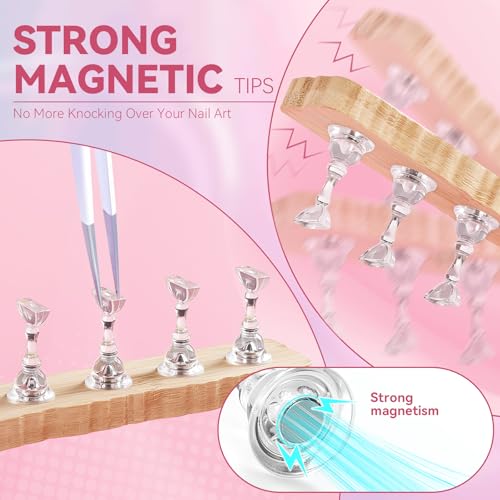 Nail Stand for Press On Nails Art Display Practice 2 Sets, 1 Heart Shaped Acrylic Magnetic Nail Stands, Fake Nail Holder Tips With 200 PCS Double-Sided Tape, Nail Kit Home DIY Salon Supplies