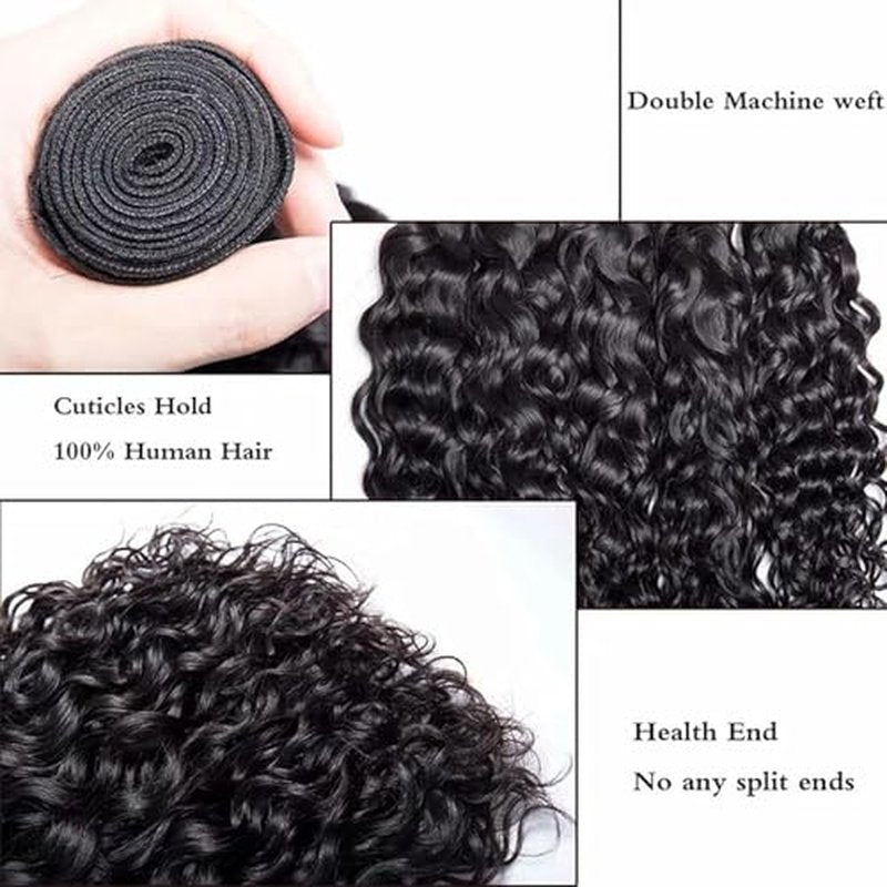 Water Wave Human Hair Bundles 20 Inch One Bundle Deep Curly Human Hair Double Weft Natural Wave Wet and Wavy Hair Extensions