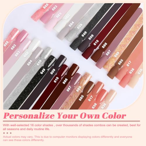 Lavender Violets 22 Pcs Dip Powder Nail Kit Starter - 16 Colors Nude Pinkish Brown Skin Tone with Base Top Coat, Activator, Brush Saver, Nail Buffer and Powder Brush M960B