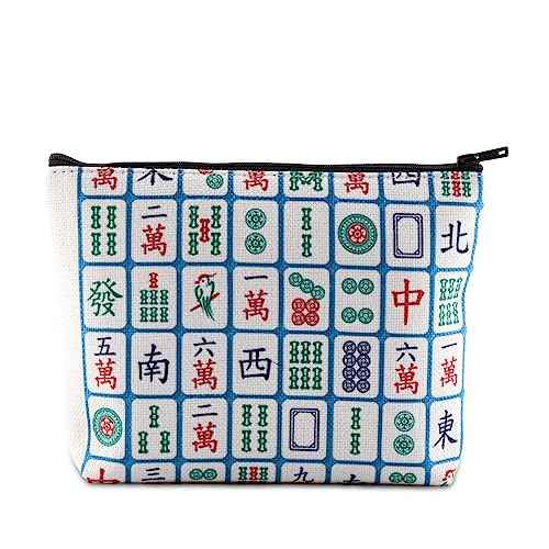 PXTIDY Lucky Mahjong Tiles Makeup Bag Mahjong Board Game Storage Bag for Mahjong Lover Mahjong Player Zipper Pouch