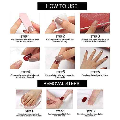 Red French Nails Tips Ballerina False Nails Long Square Press on Nails Full Cover Acrylic Fake Nails for Women and Girls 24PCS