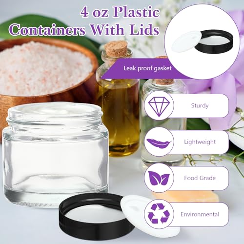 50 Pcs 2 oz Clear Glass Jars with Black Lids Leakproof Round Airtight Jars Empty Cosmetic Jars with Inner Liners Lid for Candle Making Storing Lotions Spice Powder Liquid Sample Makeup (Black,clear)