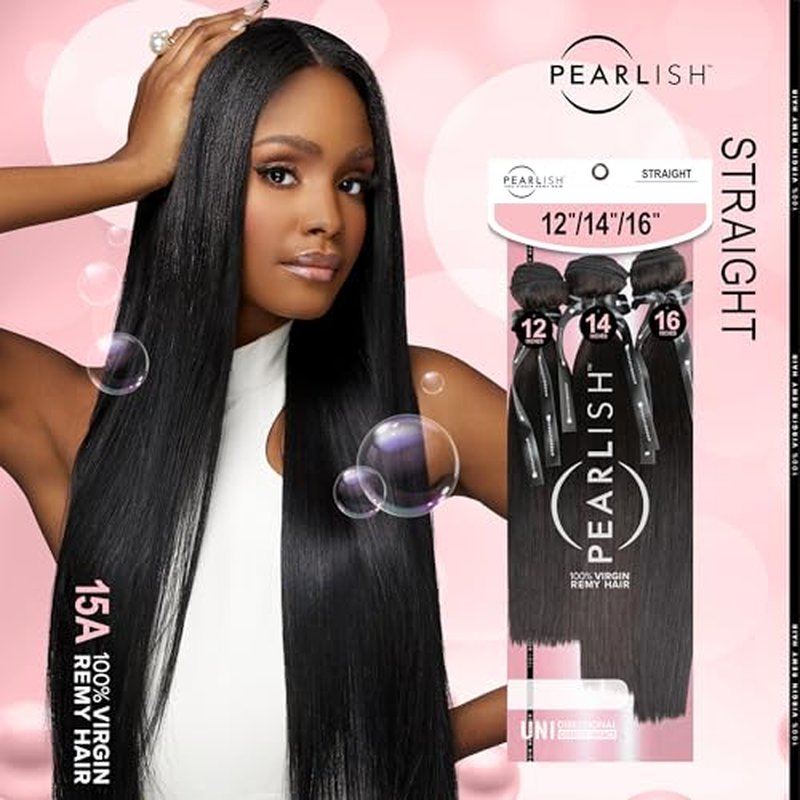 Sensationnel Pearlish multi bundle - straight deep pearl conditioned 15a soft remy beauty supply sew in or glue on human hair layered lengths (12 14 16 inch, NATURAL)
