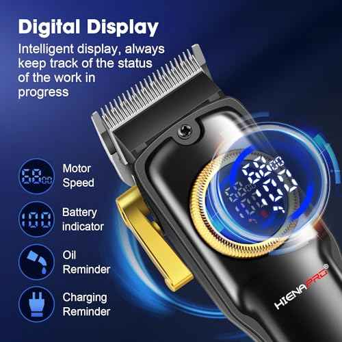 HIENA PRO Professional Hair Clippers Set for Men Cordless Barber Kit Hair Cutting Kit Rechargeable Clippers and Trimmers Set Clipper Set for Barbers with LED Display, Gifts for Men, (Black)