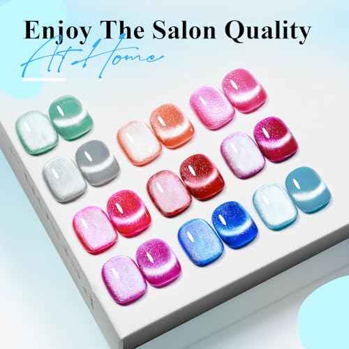 Neon Cat Eye Gel Nail Polish Set 10 Colors: Magnetic Cateye Gel Polish 9D Effect, Sparkle Glitter Bright Red Hot Pink Blue Nail Polish Long Lasting Soak Off Home Salon