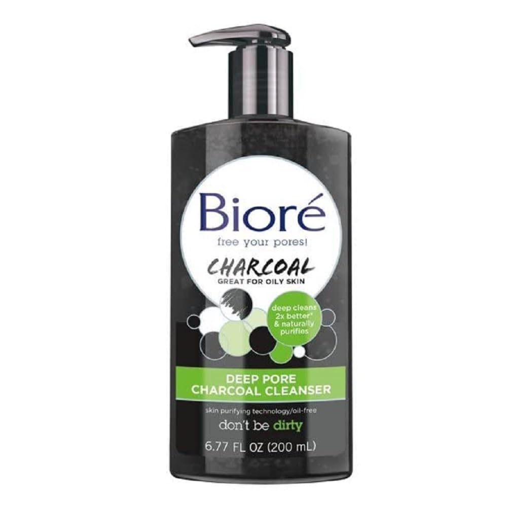 Biore Deep Pore Charcoal Cleanser - Deep Cleansing Facial Wash | 6.77 Fl Oz (Pack of 2)