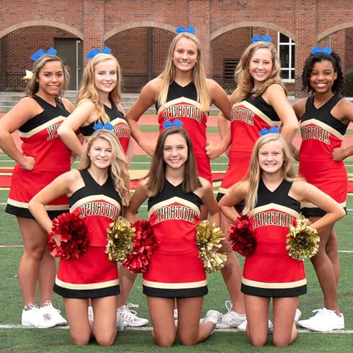 Blue Cheer Bows Set - 8 Inch Hair Bows for Cheerleaders, Ponytail Holders, Ribbons, Softball Hair Ties, and Cheer Accessories