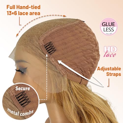 26Inch Honey Blonde 13¡¿6 Lace Front Wigs 130% Density Body Wave Transparent Lace Front Wigs Free Part Pre Plucked Glueless Wigs for Women with Baby Hair Synthetic Hair