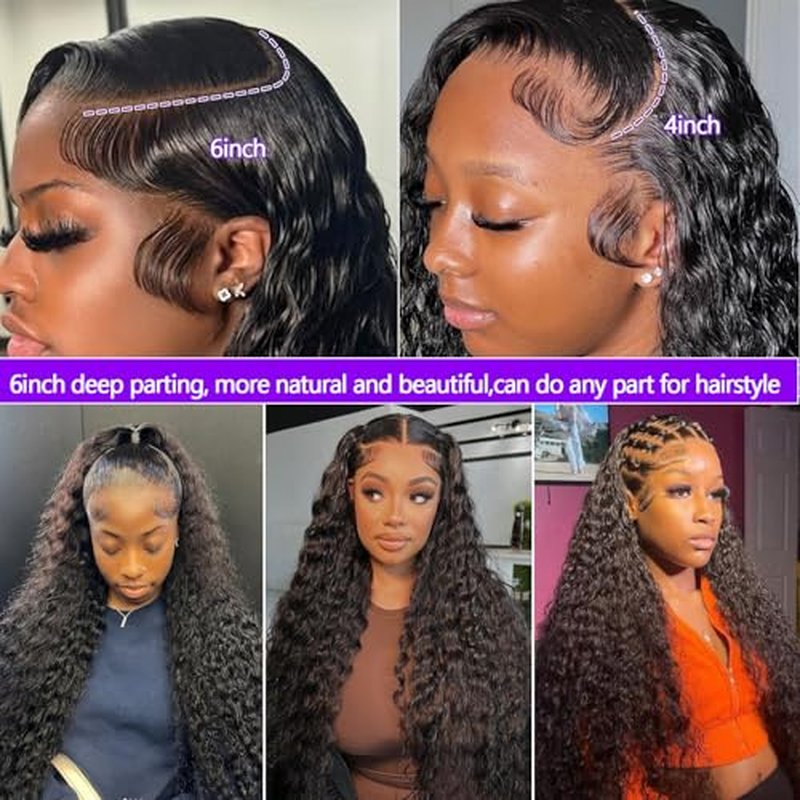Lemoda 13x6 Water Wave Lace Front Wigs Human Hair 24 inch HD Lace Brazilian 15A Deep Wave Frontal Wigs 180% Density 13x6 Curly Human Hair Wig with Baby Hair Glueless Water Wave Wig For Black Women