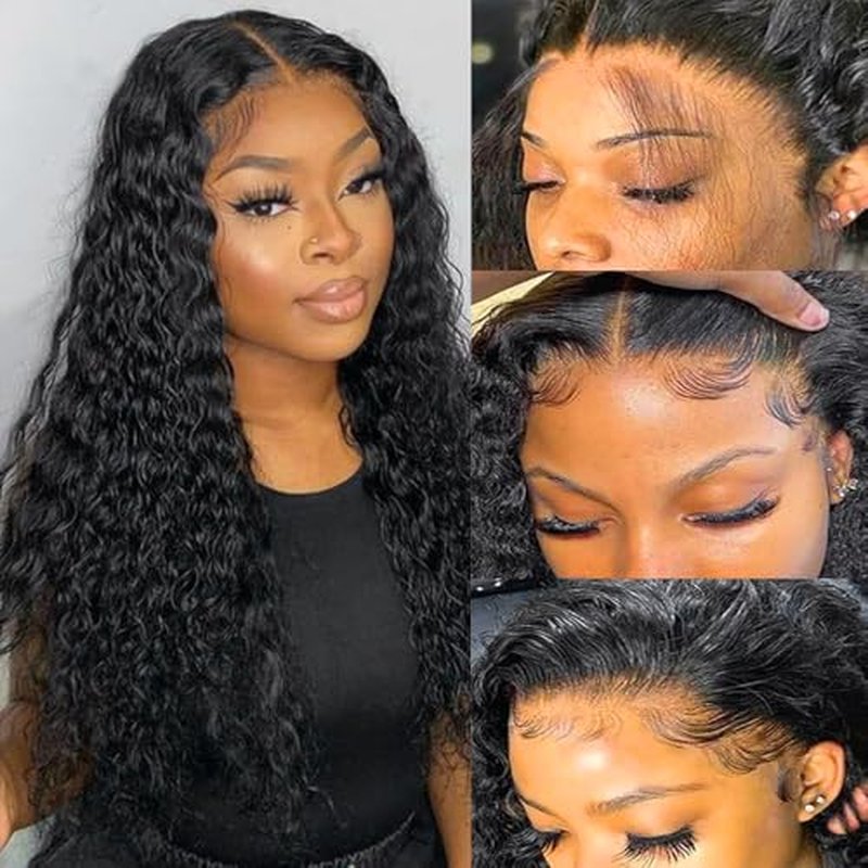 SOSATISFY Deep Wave Lace Front Wigs Human Hair 4x4 HD Transparent Lace Closure Wigs Glueless 180% Density Human Hair Wigs for Black Women Pre Plucked with Baby Hair (22 inch)
