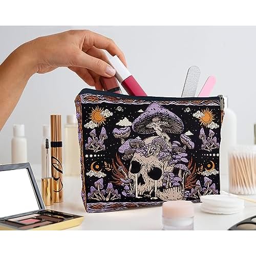 IWXYI Mushroom Skeleton Retro Gothic Women's Makeup Make Up Bag Zipper Pouch Travel Toiletry Gifts For Women Teenage Girls