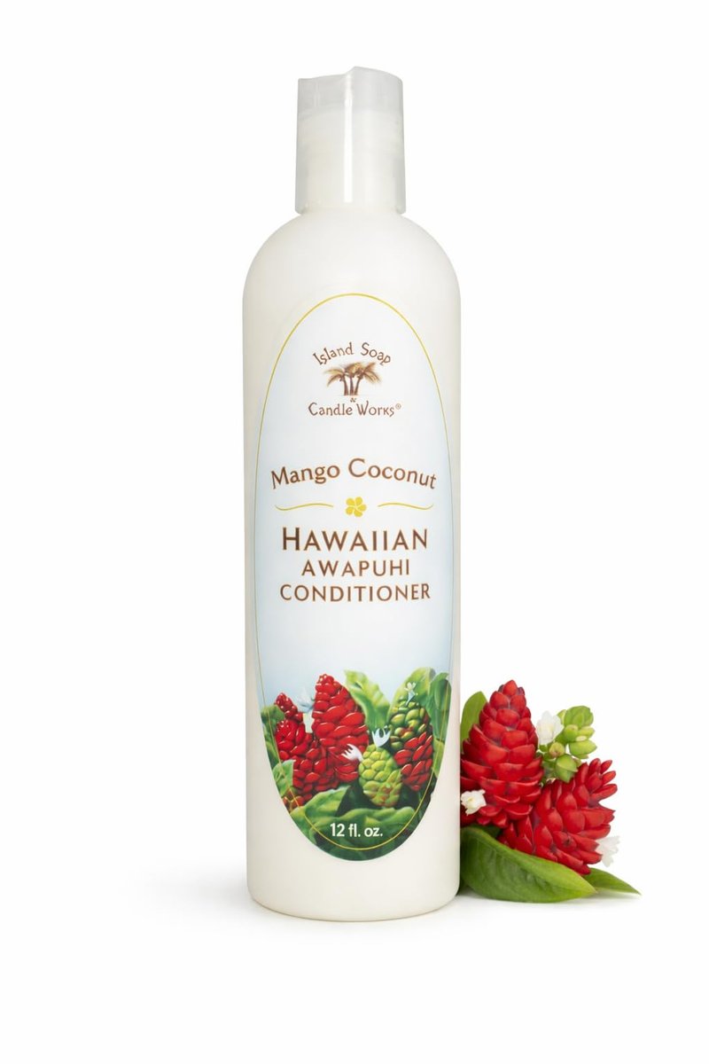 Island Soap & Candle Works Awapuhi Mango Coconut Conditioner – 12 Ounce Moisturizing Hawaiian Conditioner – Smooth & Hydrate with Tropical Mango & Coconut Scent – Handmade in Hawaii