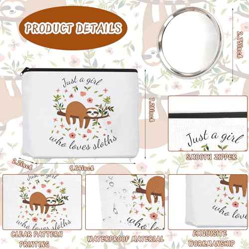 Sloth Gift, Includes Sloth Makeup Bag, Cute Sloth Socks, Sloths Writing Gel Ink Pen & Mini Round Mirror, Just a Girls Who Loves Sloths, Sloth Lover Gifts, Birthday Gifts, Sloths Gifts for Women Girls