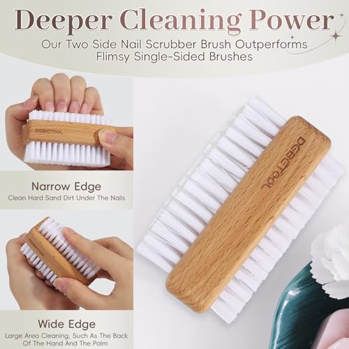 2-Pack Fingernail Brush - Wooden Nail Brush for Cleaning Fingernails, Two Side Bristle Hand Nail Scrubber for Cleaning Tough Grime, Gardening & Manicure